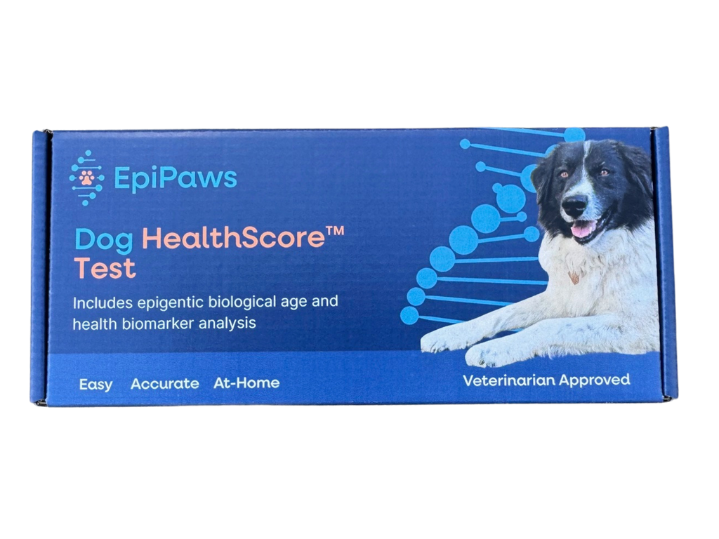 EpiPaws Dog HealthScore Test packaging with a dog on a blue background